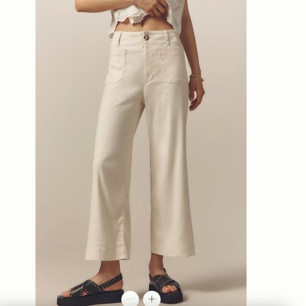 Maeve Anthropologie The Colette Cropped Wide-Leg Linen Pants Off White 27